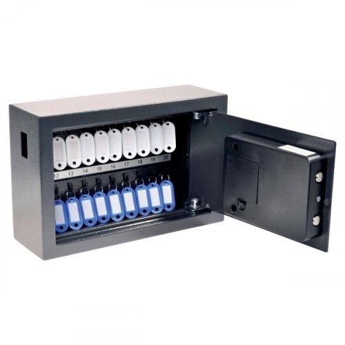 Pieni avainkaappi koodilukolla 20 avaimelle Pavo avattuna