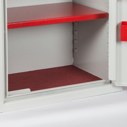 Lähikuva SC-S1-49S turvakaapin huopa pohjasta ja säädettävästä teräksisestä hylly levystä  49S on pieni hyväksytty turvakaappi kotiin